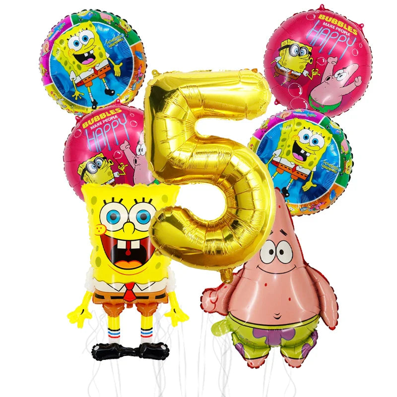 7pcs Spongebob Birthday Balloon Set Patrick Star Foil Number Latex Balloon Baby Shower Party Decorations Supplies Globos