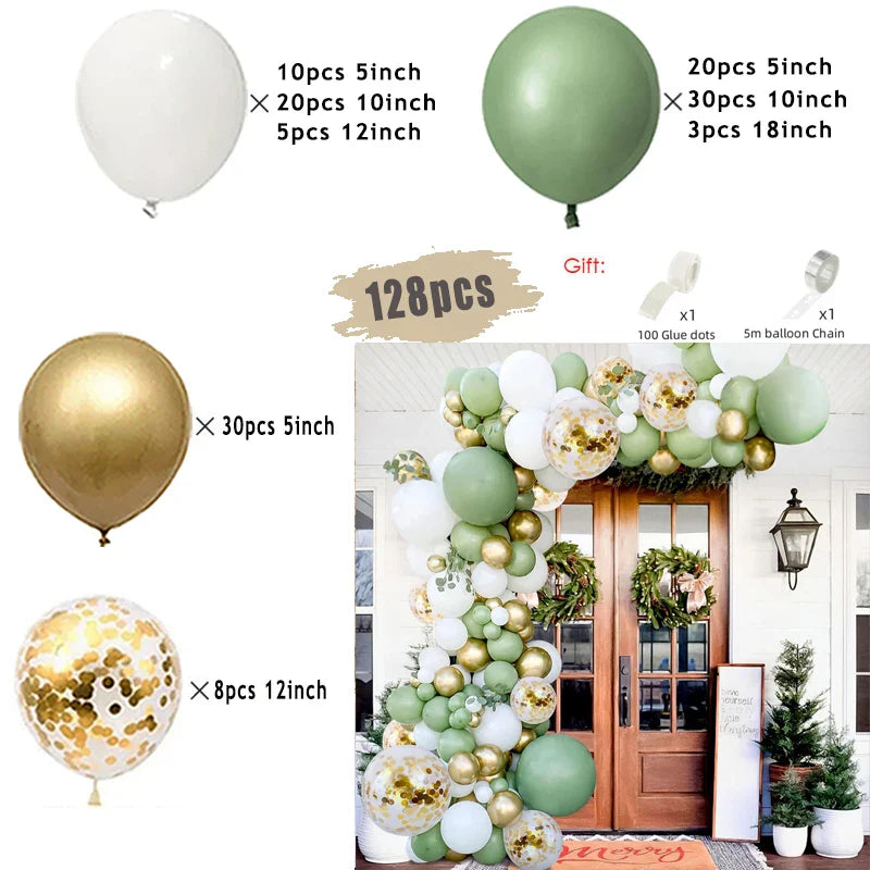 Sage Green Brown Wildlife Themed Balloon Garland Arch Kit Deer Print for Jungle Safari Kid Birthday Baby Shower Party Decoration