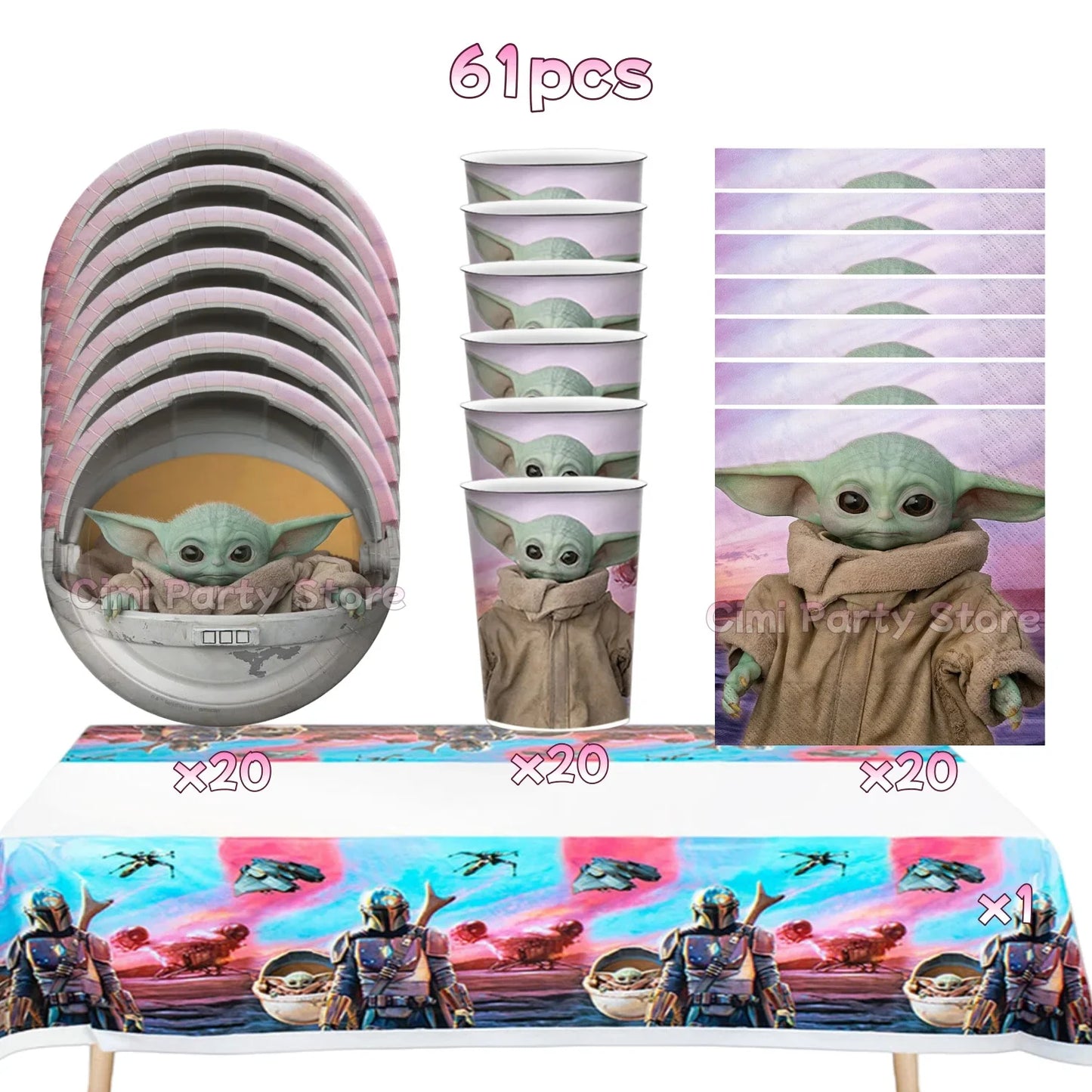 Cute Yodaes Baby Birthday Party Decorations Cup Plate Napkin Cake Topper Tablecloth Balloon Banner Favors Kids Boys Baby Shower