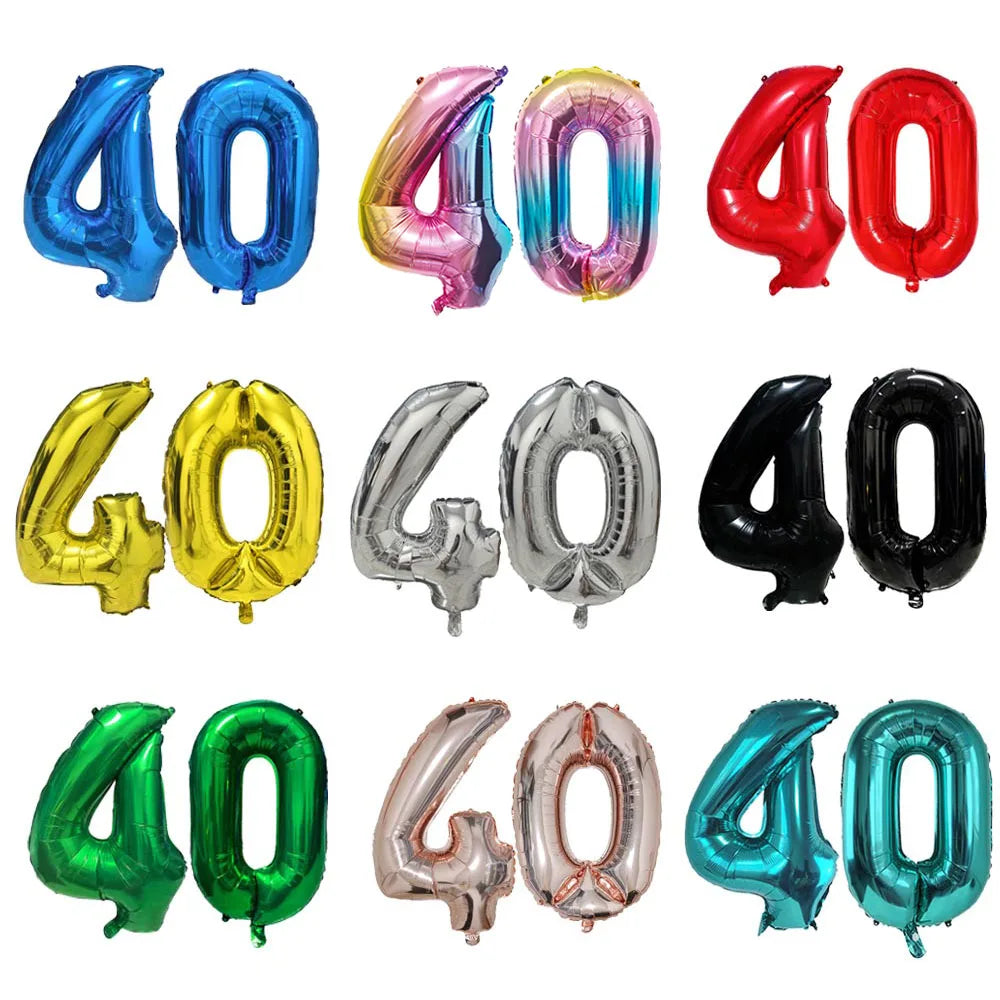 Number 40 Balloon 40 Digit Balloon Forty Blue Figure Green Globe 40th Birthday Big Large Red Rose Golden Black Colorful 32inch