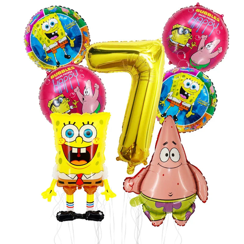 7pcs Spongebob Birthday Balloon Set Patrick Star Foil Number Latex Balloon Baby Shower Party Decorations Supplies Globos