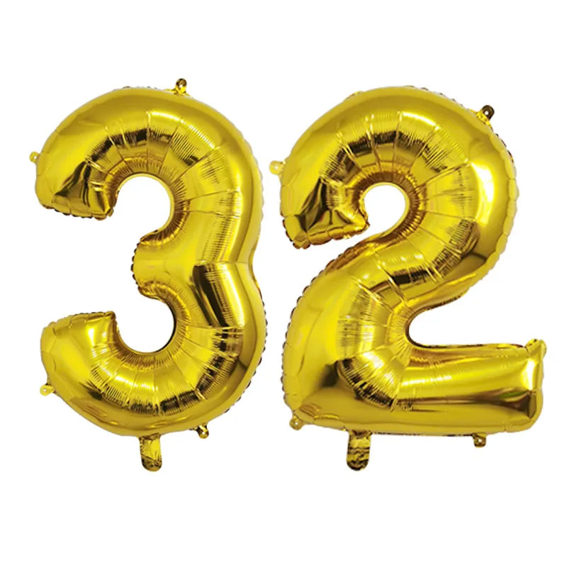 2Pcs 32 Inch Gold Silver Black Blue Pink Helium Foil Number Balloon 28 29 30 31 32 33 Happy Birthday Party Decoration Supplies