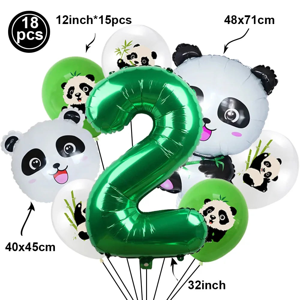 Cartoon Panda Animal Green 32inch Foil Number Balloon Set Children Birthday Party DIY Decoration Baby Shower Kids Animal Balloon