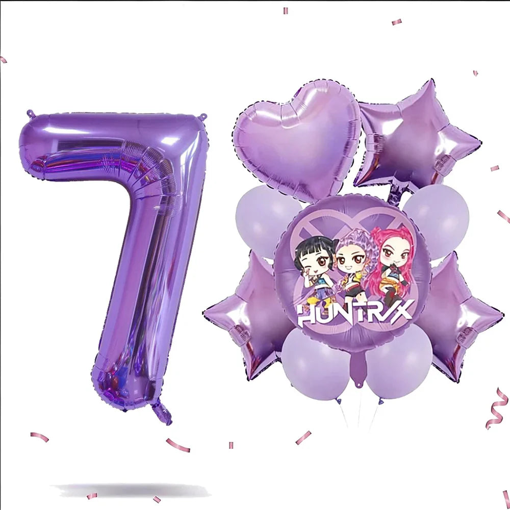 Kpop Dragon Zoey Balloon Arch Set Purple Number 1 8 Foil Balloons For Girls Birthday Party Baby Shower Decoration