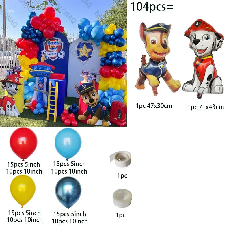 105pcs Paw Patrol Balloon Rescue Dog Chase Rubble Foil Balloon Children's Birthday Party Decoration Supplies Kids Gift