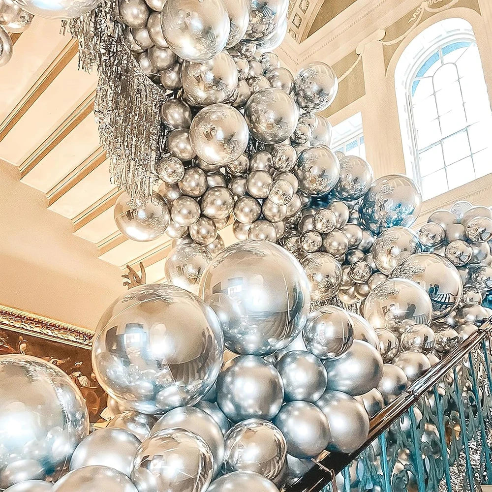 68Pcs Metallic Silver Balloons Garland Arch Kit Chrome Silver Confetti Latex Ballon Graduation Wedding Birthday Party Decoration
