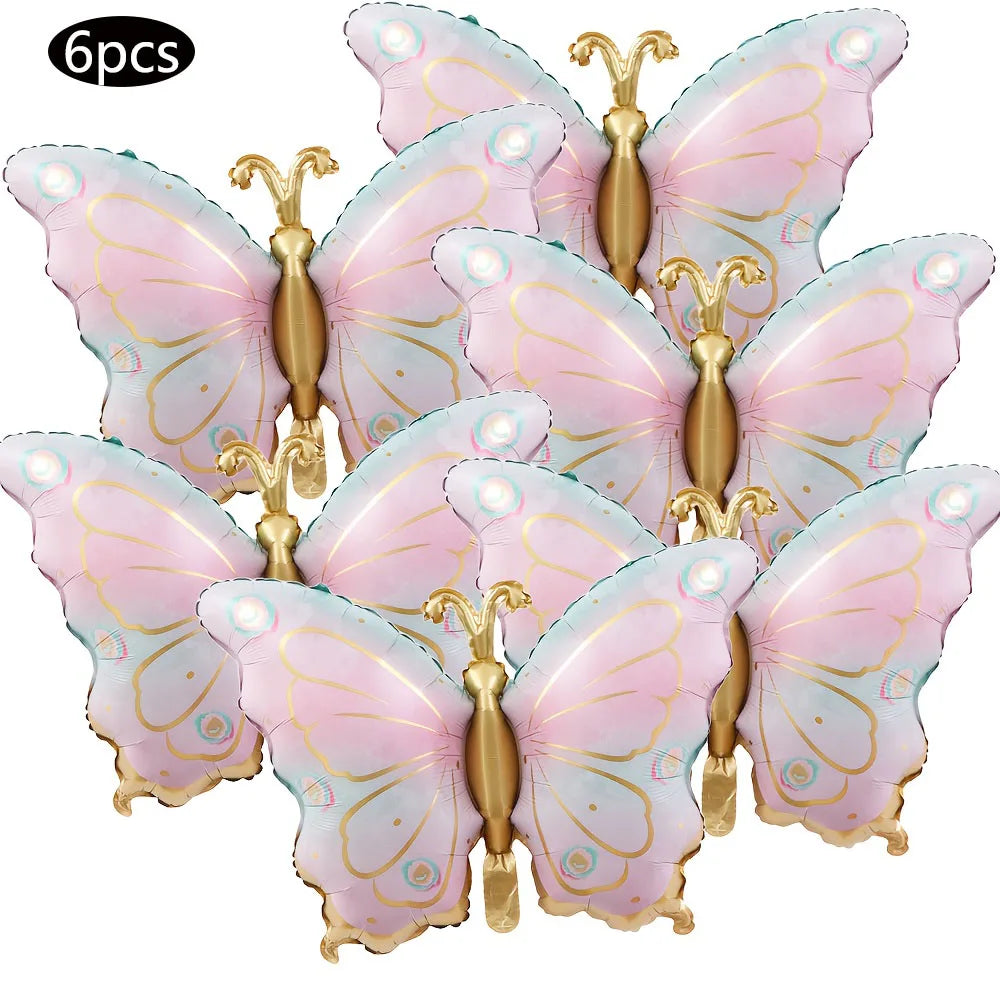 6pcs Colorful Butterfly Foil Balloons Butterfly Themed  Balloons Girls Birthday Party Wedding Baby Shower Decoration Gifts