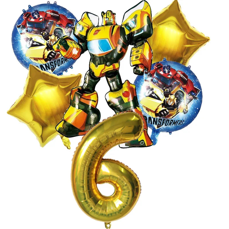 6pcs Transformers Optimus Prime Bumblebee Shaped Theme Aluminum Film Balloon Birthday Set Party Festival Background