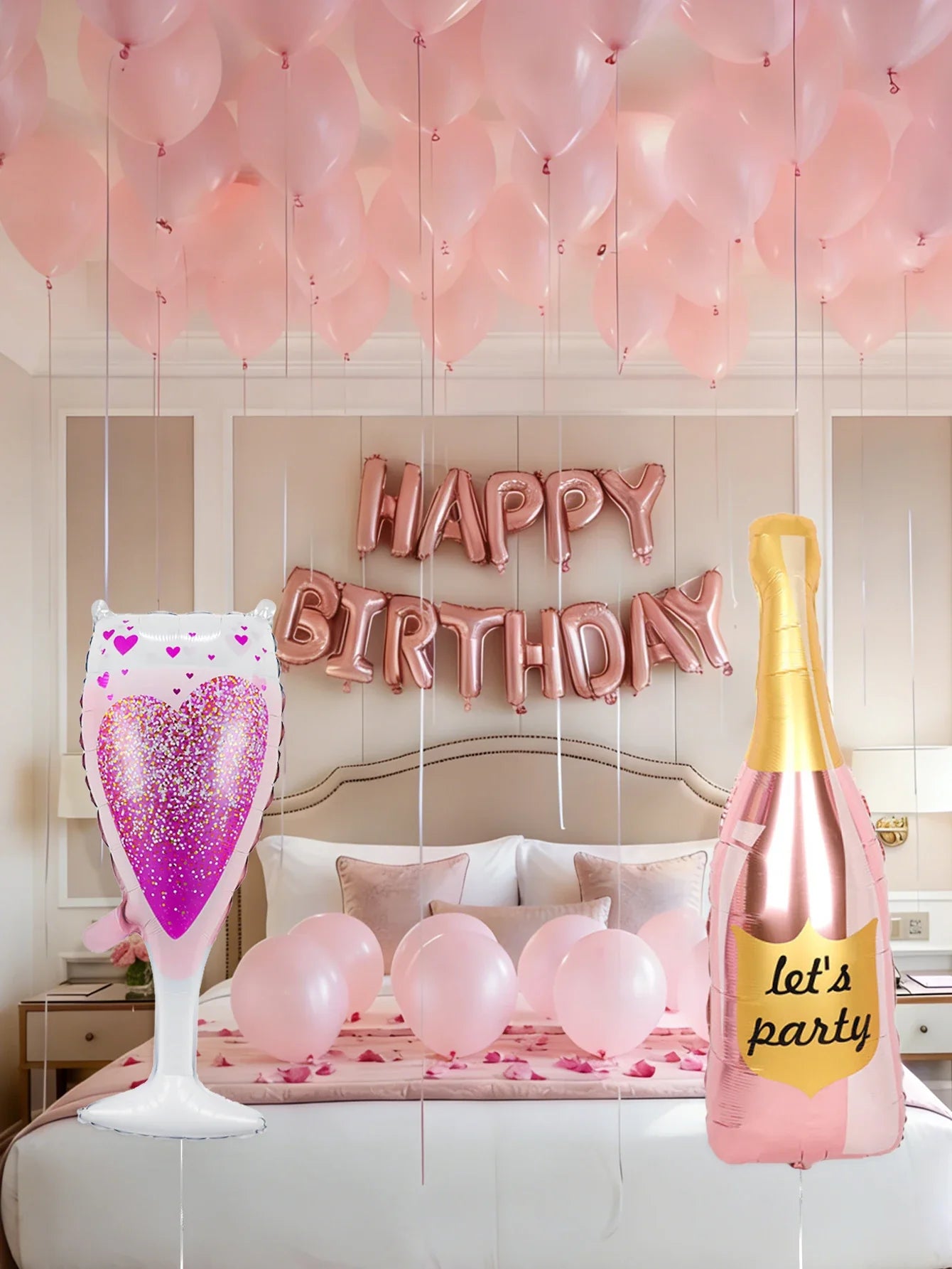 45pcs/set 16-inch pink "Happy Birthday" letter foil balloon set, birthday party decorations, wedding decorations.