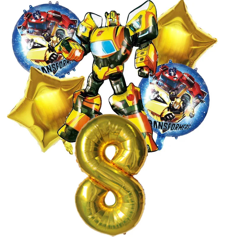 6pcs Transformers Optimus Prime Bumblebee Shaped Theme Aluminum Film Balloon Birthday Set Party Festival Background