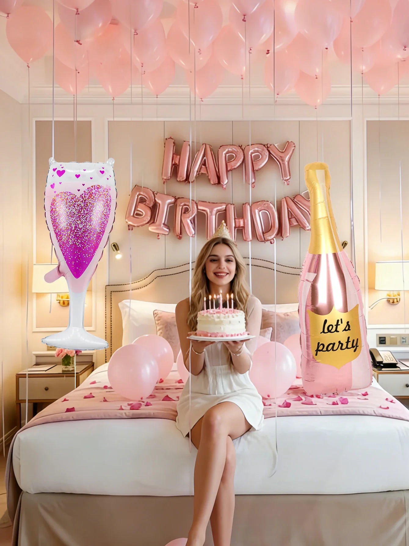 45pcs/set 16-inch pink "Happy Birthday" letter foil balloon set, birthday party decorations, wedding decorations.