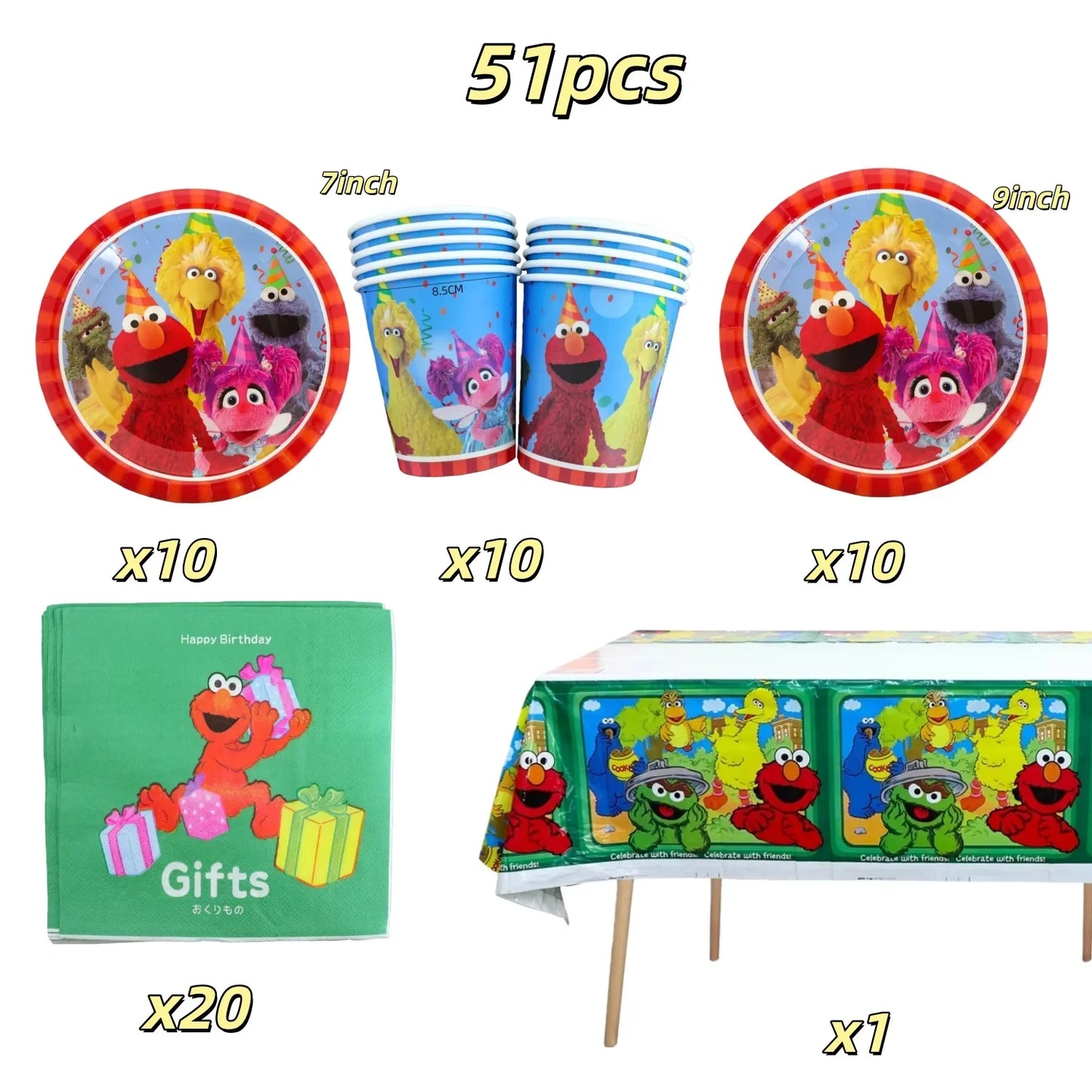 Cute S&Sesames Street Birthday Party Decorations Moster Theme Tableware Cake Topper Balloon Party Favors Kids Baby Shower Decor