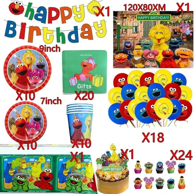 Cute S&Sesames Street Birthday Party Decorations Moster Theme Tableware Cake Topper Balloon Party Favors Kids Baby Shower Decor