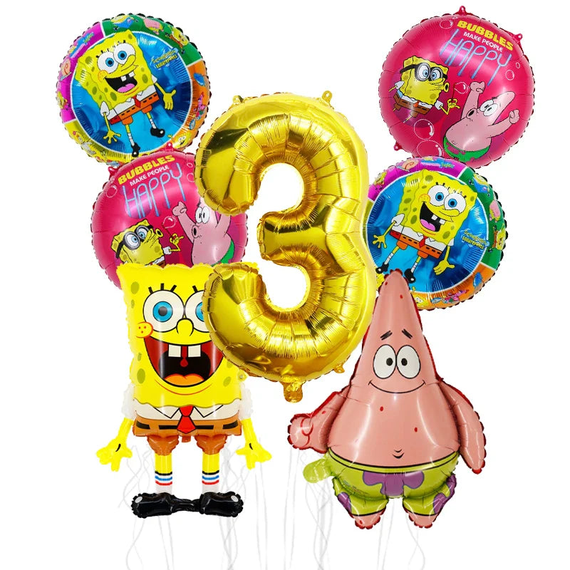 7pcs Spongebob Birthday Balloon Set Patrick Star Foil Number Latex Balloon Baby Shower Party Decorations Supplies Globos