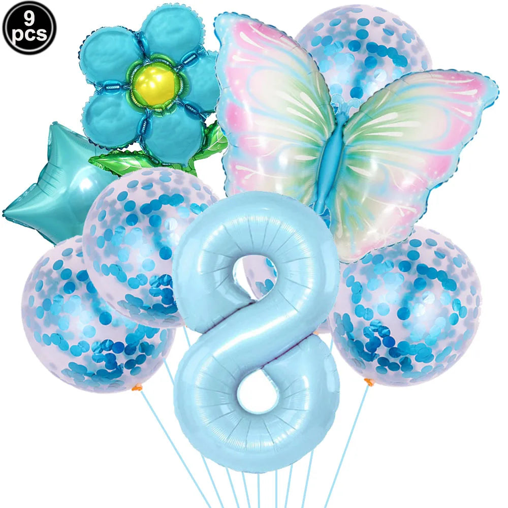 Blue Bow Birthday Party Decor Girl's Bow Birthday Decor Blue Bow Balloons Banner Garland Cake Toppers Bow Themed Party Decor