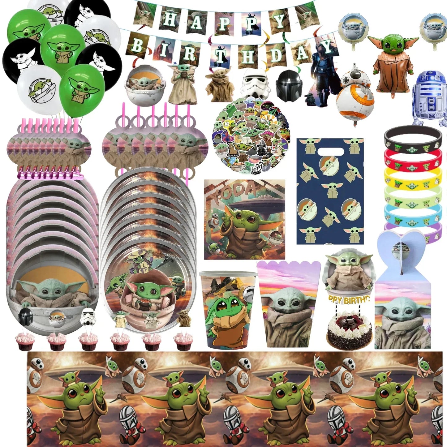 Cute Yodaes Baby Birthday Party Decorations Cup Plate Napkin Cake Topper Tablecloth Balloon Banner Favors Kids Boys Baby Shower
