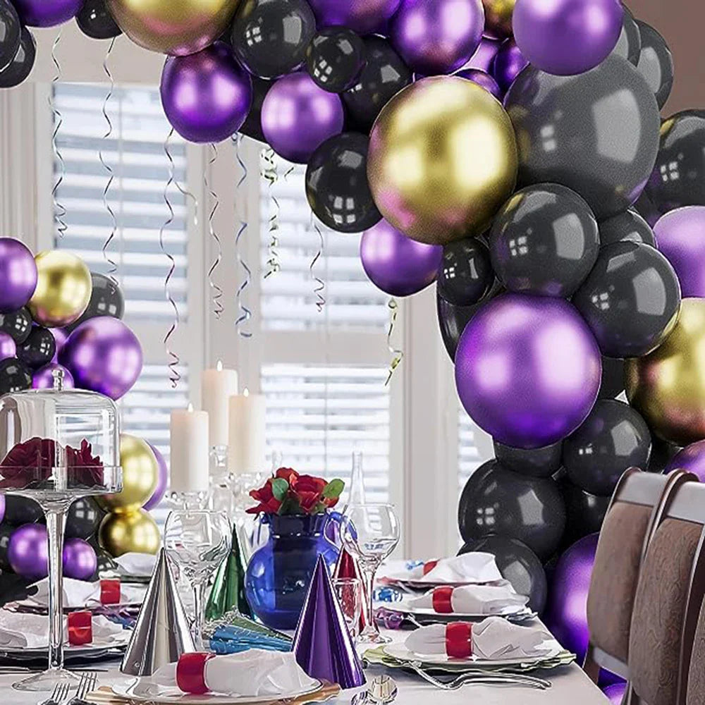 60Pcs Black Balloons Garland Metallic Gold Purple Balloons Arch Kit Kids Birthday Party Baby Shower Graduation Decoration Globos