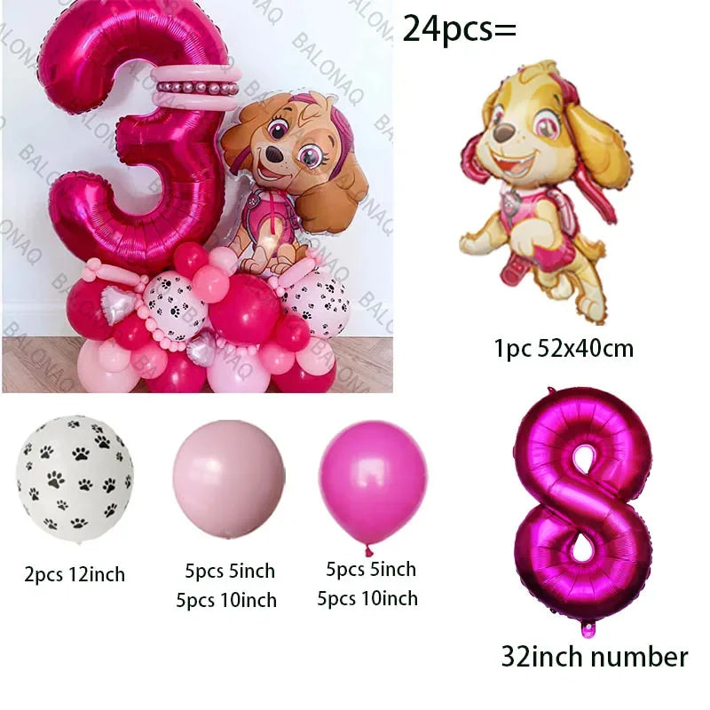 24pcs Paw Patrol Children's Birthday Party Decoration Girls Boys Anime Cartoon Balloon Set Dogs Skye Chase Balloons Baby Shower