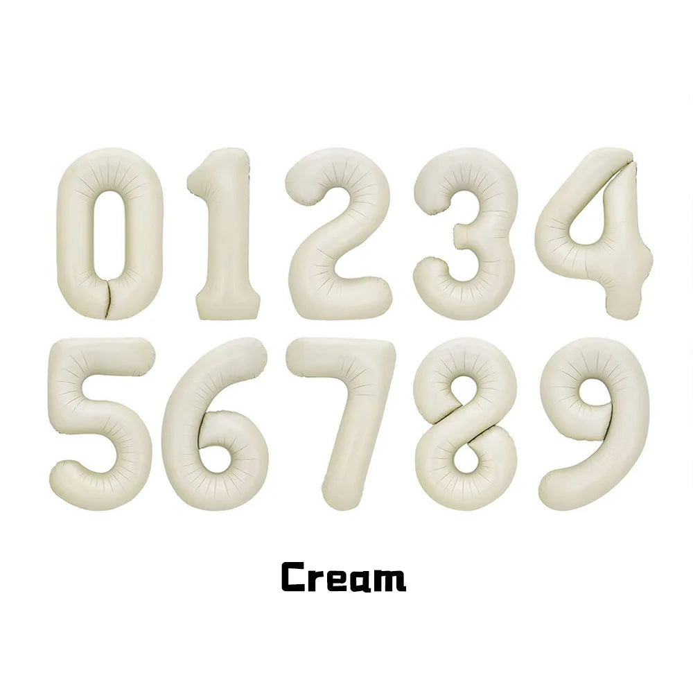 1Pcs Cream Number Birthday Balloons 32/40inch White Brown Caramel Beige Large Number Foil Balloon for Birthday Anniversary Decor