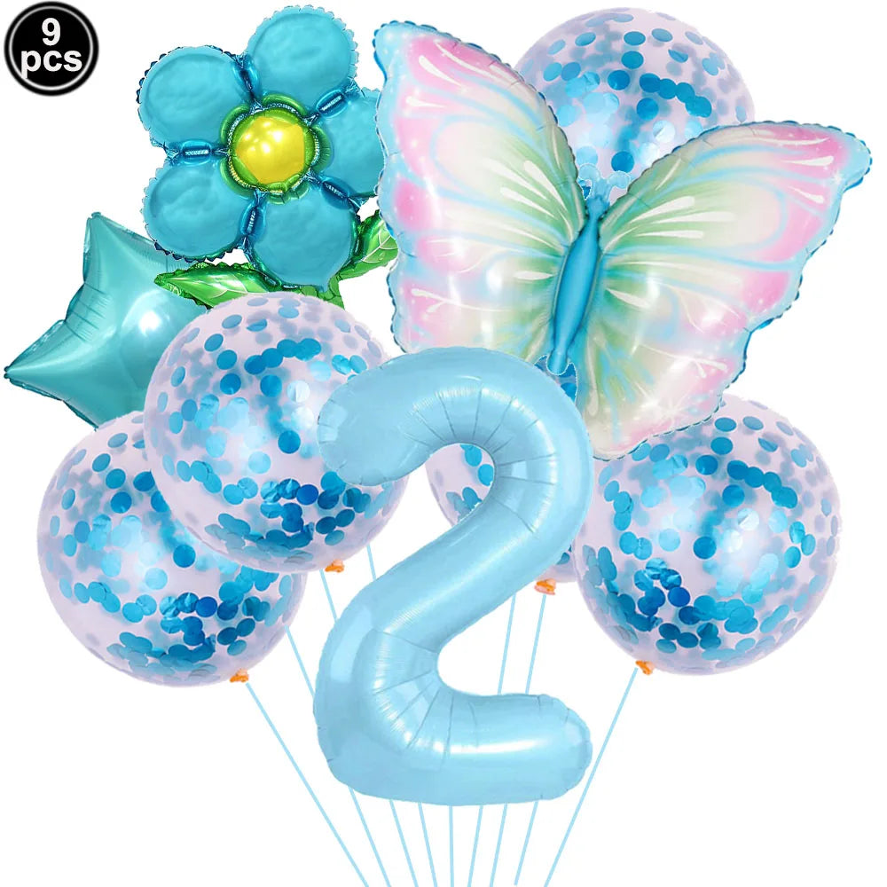 Blue Bow Birthday Party Decor Girl's Bow Birthday Decor Blue Bow Balloons Banner Garland Cake Toppers Bow Themed Party Decor
