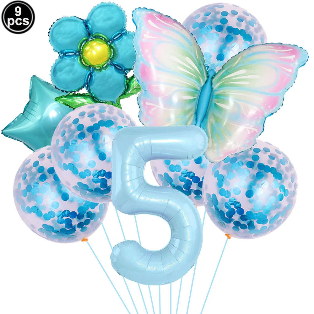 Blue Bow Birthday Party Decor Girl's Bow Birthday Decor Blue Bow Balloons Banner Garland Cake Toppers Bow Themed Party Decor