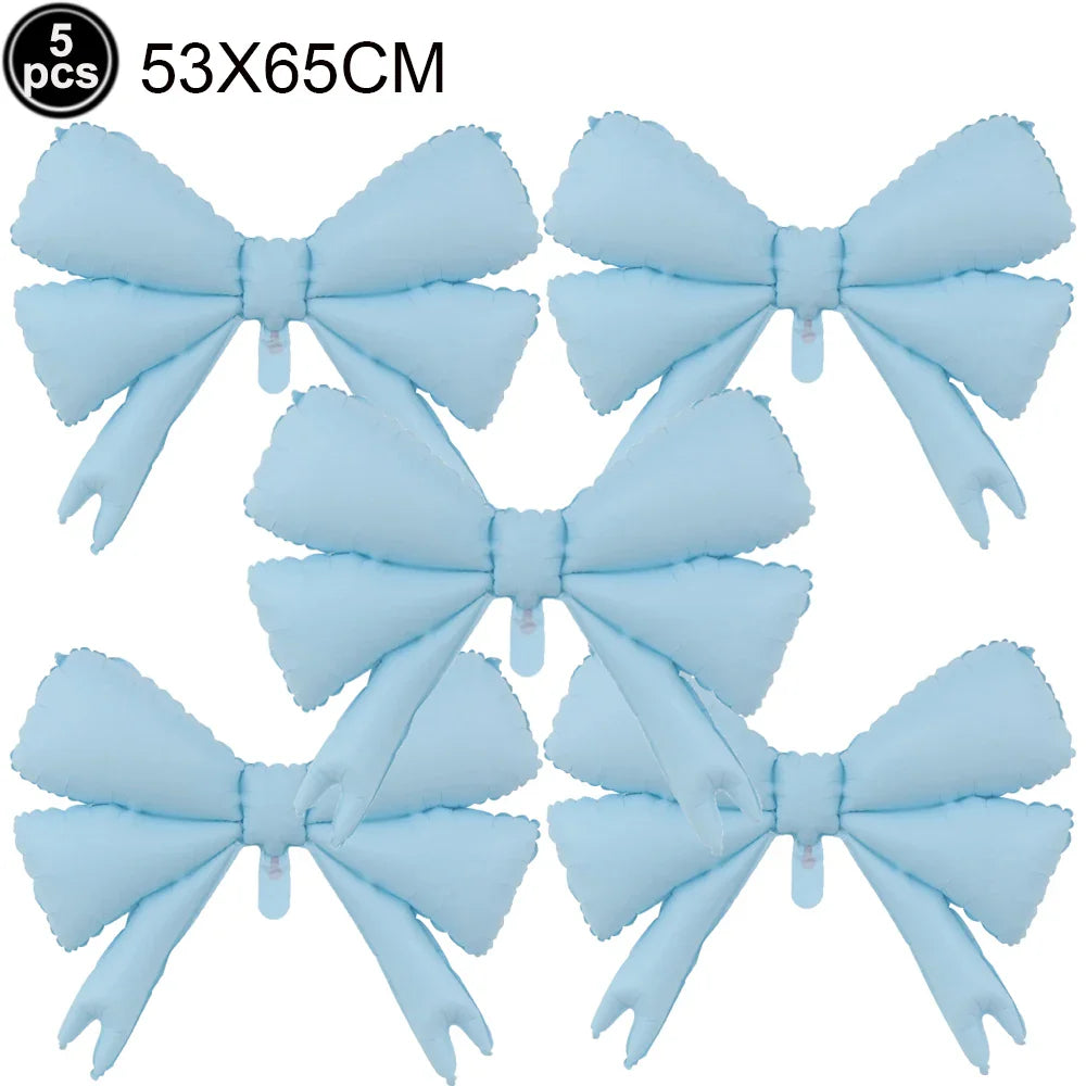 Blue Bow Birthday Party Decor Girl's Bow Birthday Decor Blue Bow Balloons Banner Garland Cake Toppers Bow Themed Party Decor