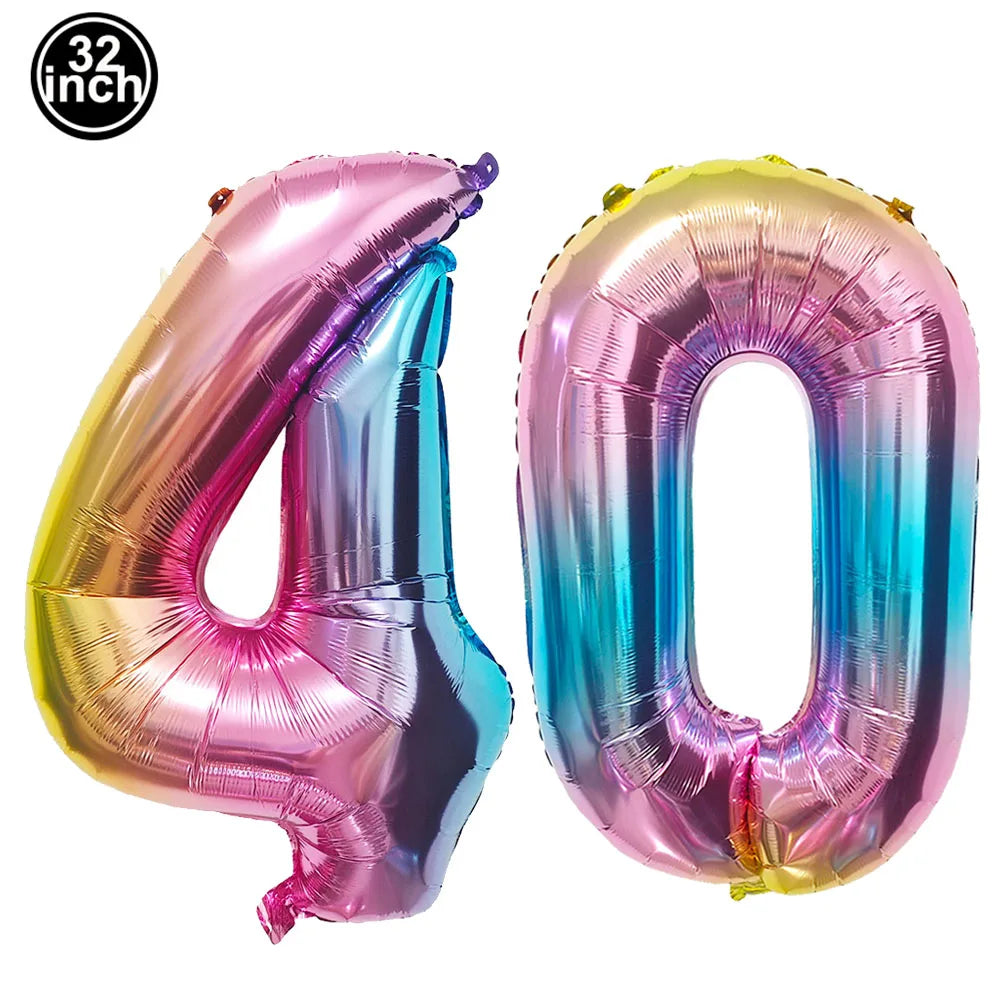 Number 40 Balloon 40 Digit Balloon Forty Blue Figure Green Globe 40th Birthday Big Large Red Rose Golden Black Colorful 32inch