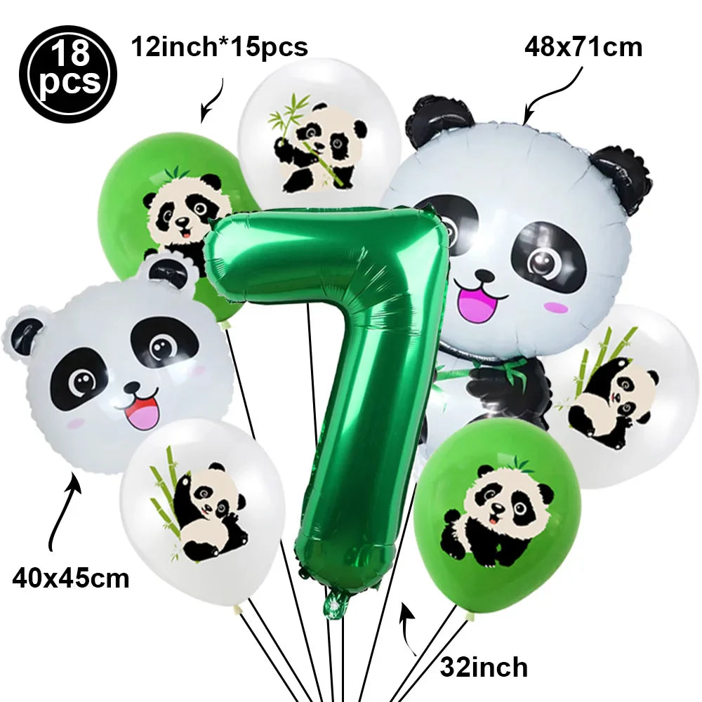 Cartoon Panda Animal Green 32inch Foil Number Balloon Set Children Birthday Party DIY Decoration Baby Shower Kids Animal Balloon
