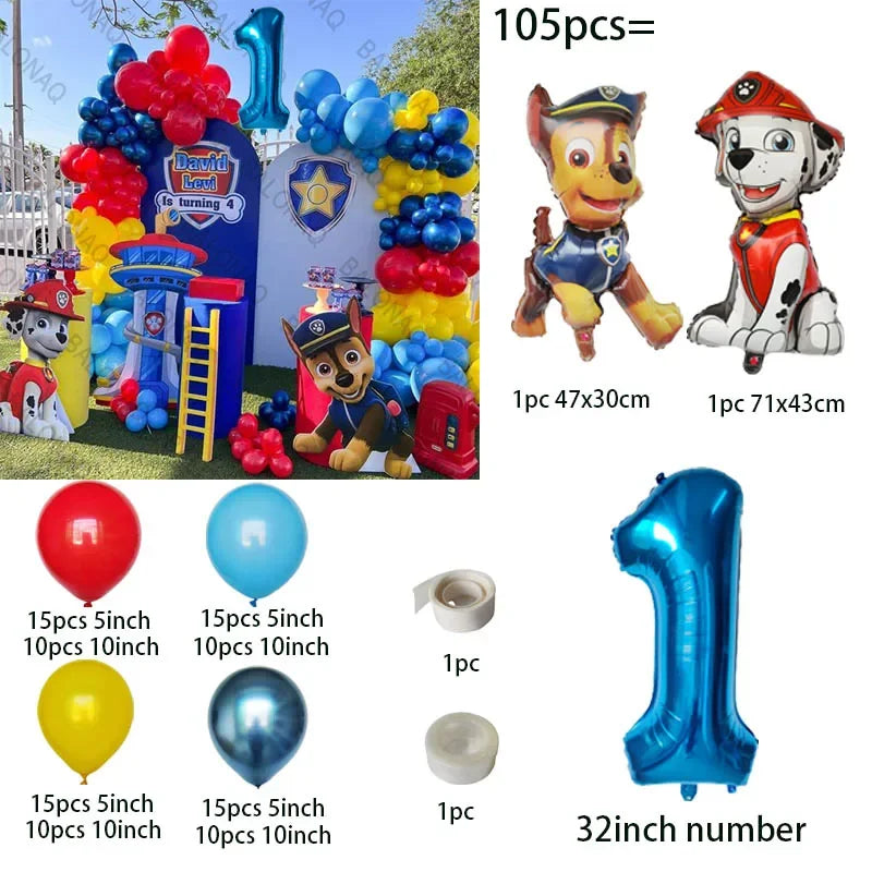 105pcs Paw Patrol Balloon Rescue Dog Chase Rubble Foil Balloon Children's Birthday Party Decoration Supplies Kids Gift