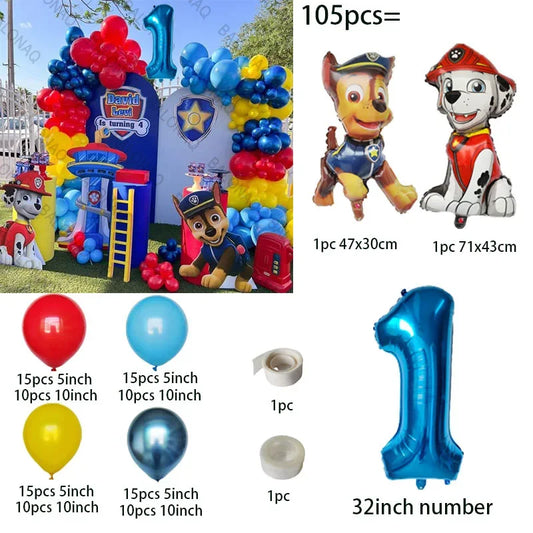 105pcs Paw Patrol Balloon Rescue Dog Chase Rubble Foil Balloon Children's Birthday Party Decoration Supplies Kids Gift
