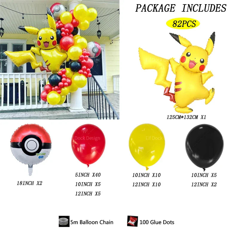 1set Cartoon Pokemon Large Pikachu Theme Foil Balloons Set Kids Birthday Baby Shower Party Decoration Supplies