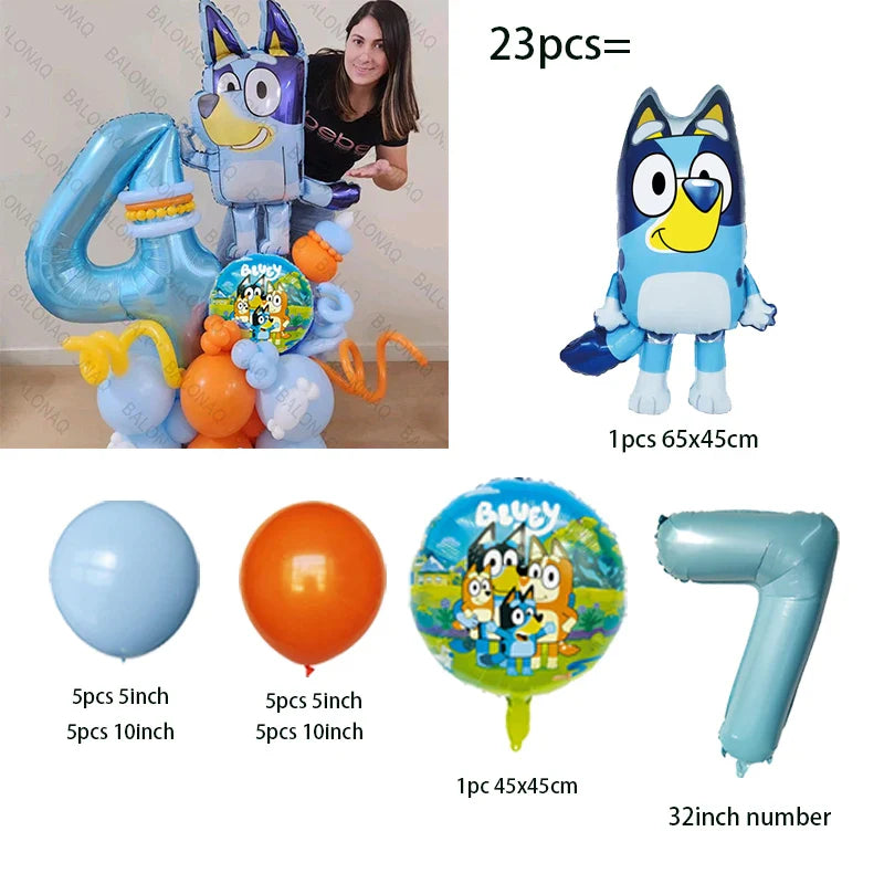 23pcs Bluey Bingo Theme Foil Balloons Set Latex Balloon Kids Birthday Party Decoration Number Balloon Globos