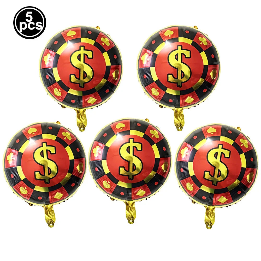 Casino Party Decoration Poker Honeycomb Ball Poker Card Garlands Balloons Casino Las Vegas Themed Adult Birthday Party Supplies