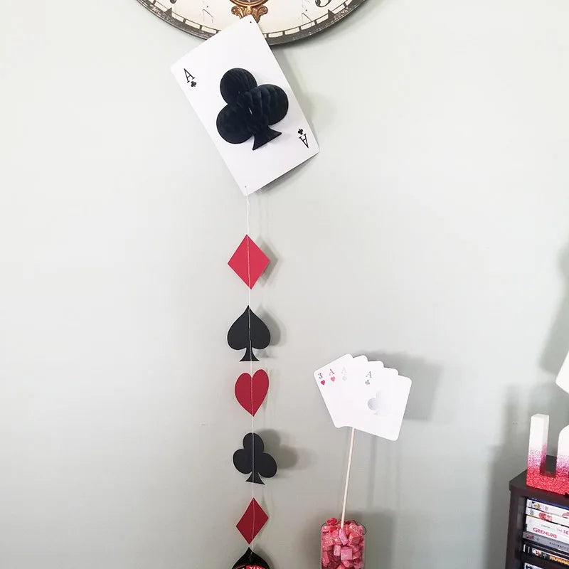 Casino Party Decoration Poker Honeycomb Ball Poker Card Garlands Balloons Casino Las Vegas Themed Adult Birthday Party Supplies
