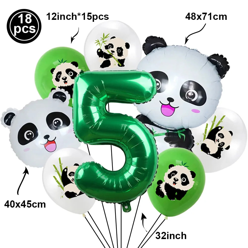 Cartoon Panda Animal Green 32inch Foil Number Balloon Set Children Birthday Party DIY Decoration Baby Shower Kids Animal Balloon
