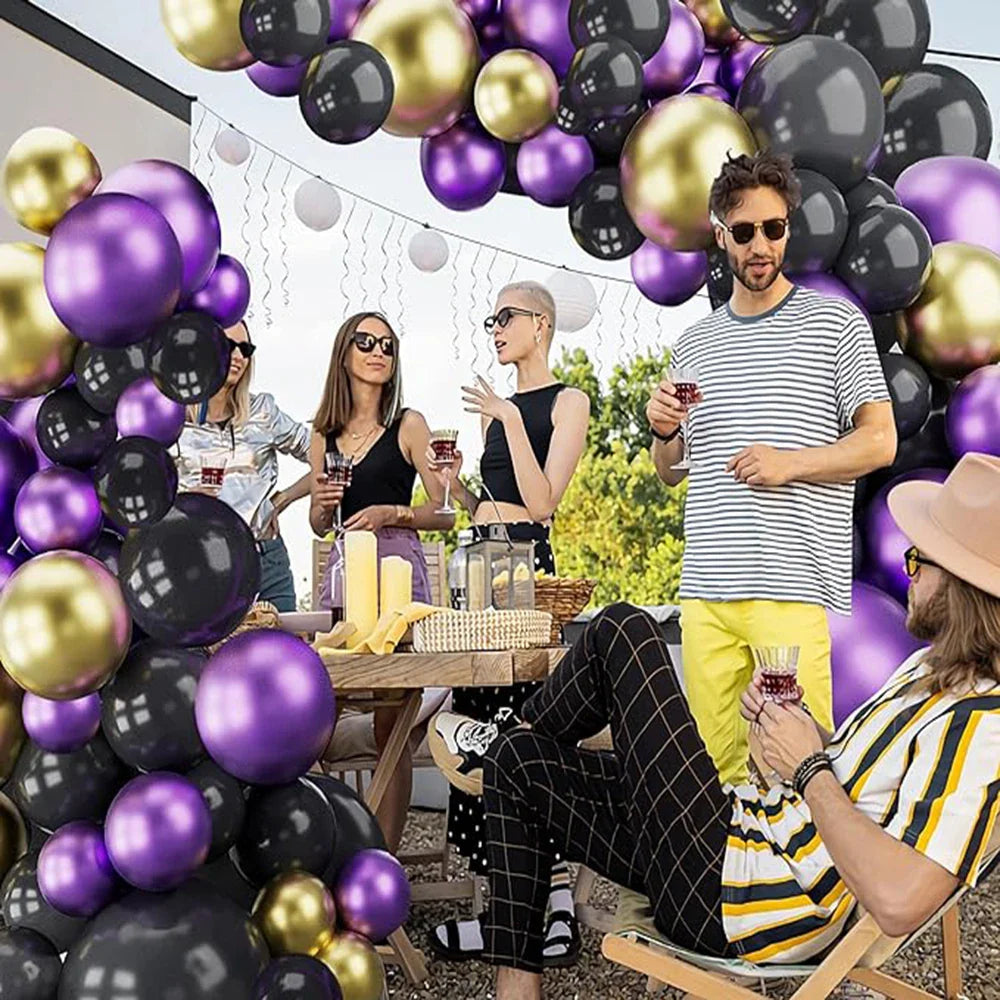60Pcs Black Balloons Garland Metallic Gold Purple Balloons Arch Kit Kids Birthday Party Baby Shower Graduation Decoration Globos