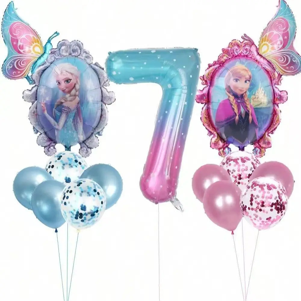 Frozen Foil Balloons Garland Arch Kit Blue Anime Number 1-9th Birthday Party Decor for Girls Wedding Baby Shower Party Supplies