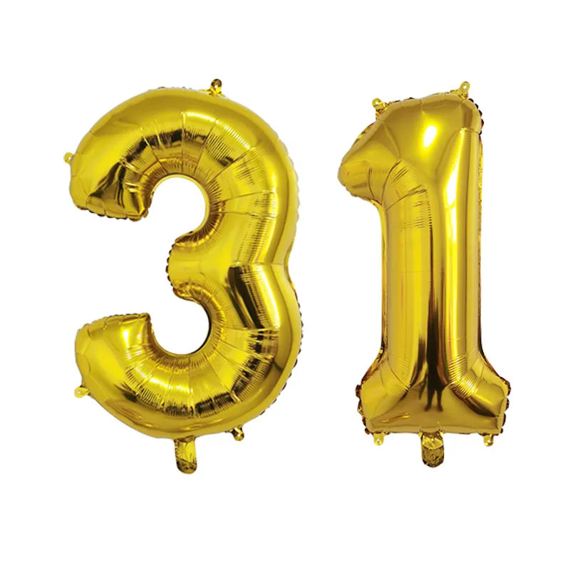 2Pcs 32 Inch Gold Silver Black Blue Pink Helium Foil Number Balloon 28 29 30 31 32 33 Happy Birthday Party Decoration Supplies