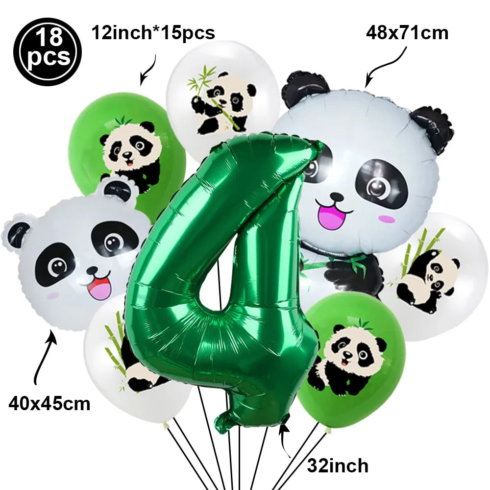 Cartoon Panda Animal Green 32inch Foil Number Balloon Set Children Birthday Party DIY Decoration Baby Shower Kids Animal Balloon