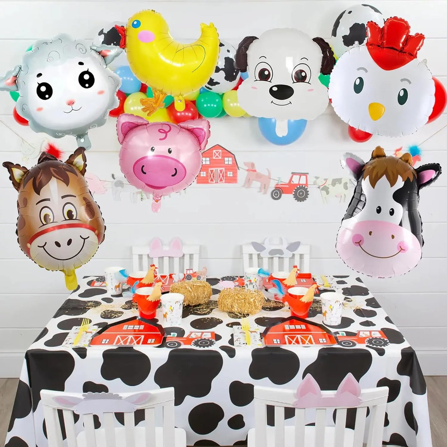 7pcs Farm Animal Balloons for Farm Birthday Party Decorations Supplies Cow Donkey Sheep Pig Chicken Foil Balloon Baby Shower
