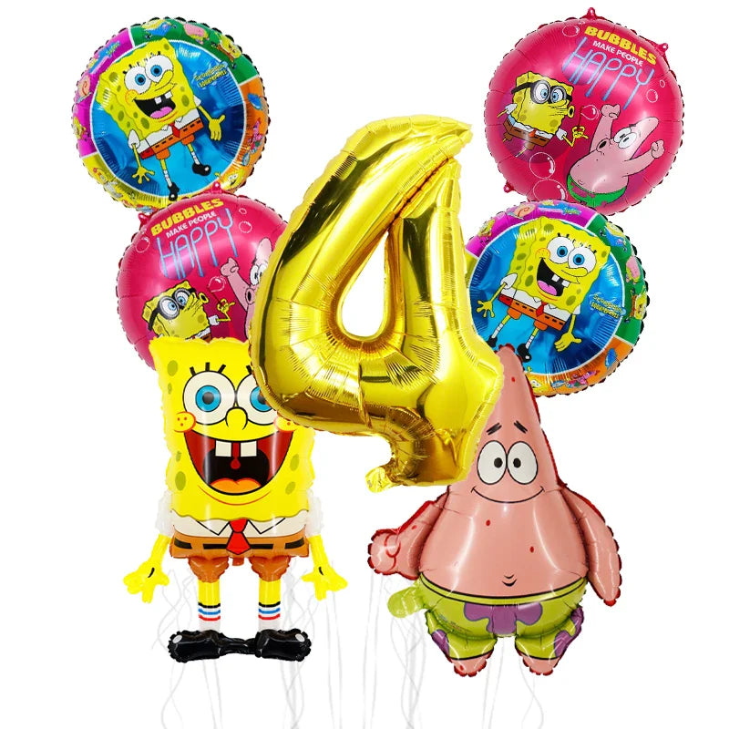 7pcs Spongebob Birthday Balloon Set Patrick Star Foil Number Latex Balloon Baby Shower Party Decorations Supplies Globos