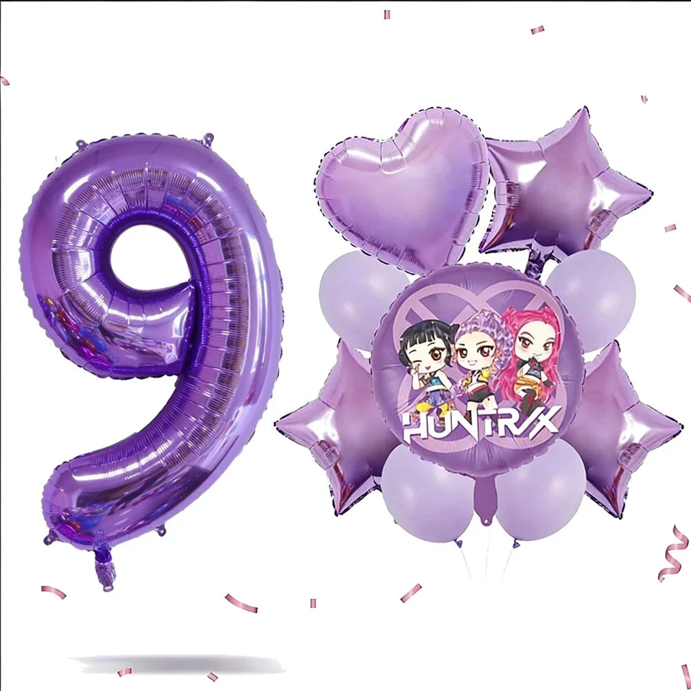 Kpop Dragon Zoey Balloon Arch Set Purple Number 1 8 Foil Balloons For Girls Birthday Party Baby Shower Decoration