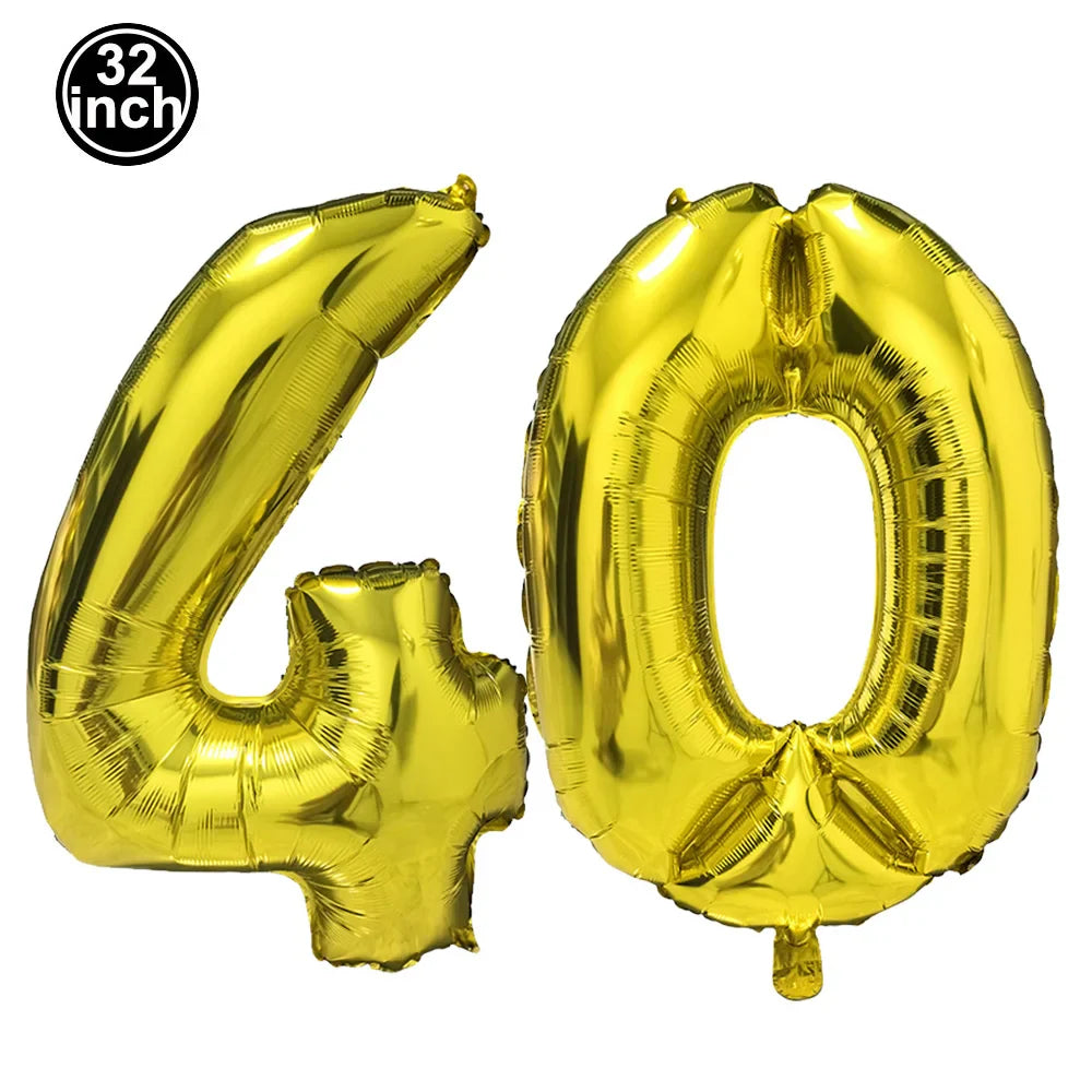 Number 40 Balloon 40 Digit Balloon Forty Blue Figure Green Globe 40th Birthday Big Large Red Rose Golden Black Colorful 32inch