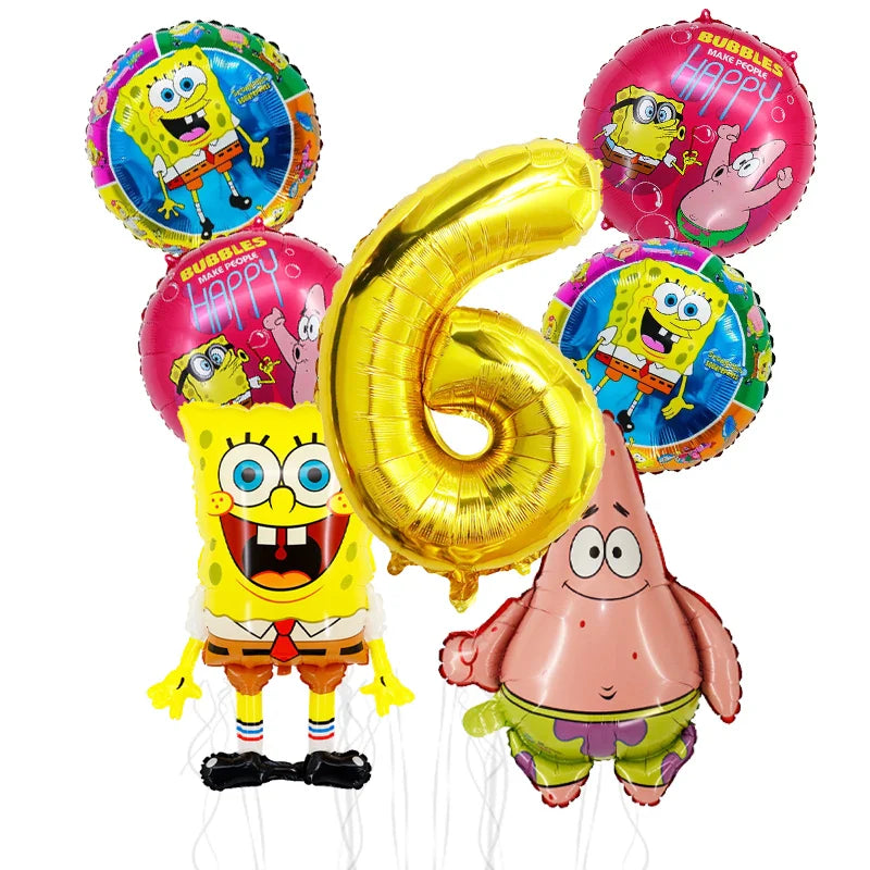 7pcs Spongebob Birthday Balloon Set Patrick Star Foil Number Latex Balloon Baby Shower Party Decorations Supplies Globos