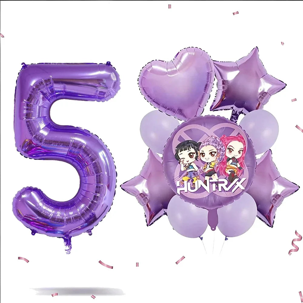 Kpop Dragon Zoey Balloon Arch Set Purple Number 1 8 Foil Balloons For Girls Birthday Party Baby Shower Decoration