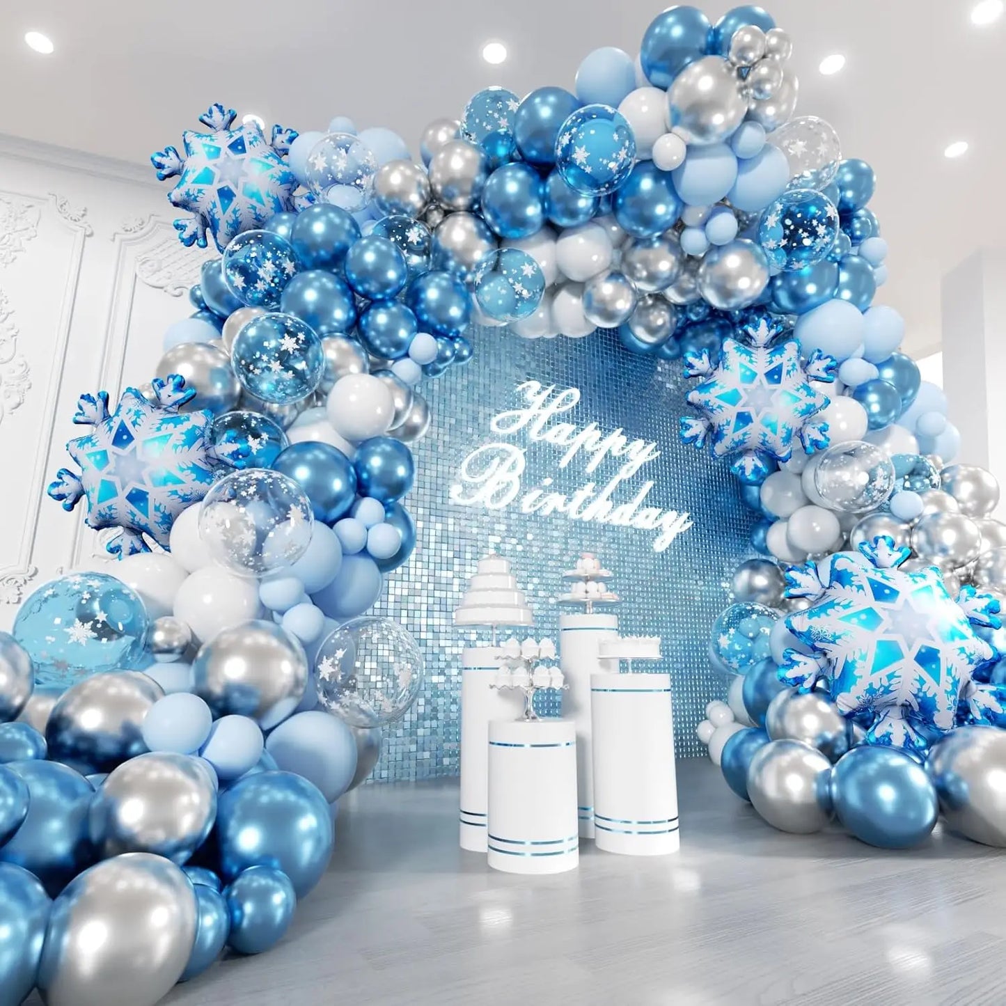 Frozen Balloons Garland Arch Kit Snowflake Blue Silver White Balloon for  Wonderland Snow Princess Birthday Party Decorations
