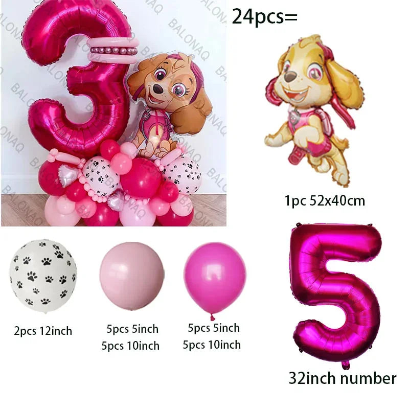 24pcs Paw Patrol Children's Birthday Party Decoration Girls Boys Anime Cartoon Balloon Set Dogs Skye Chase Balloons Baby Shower