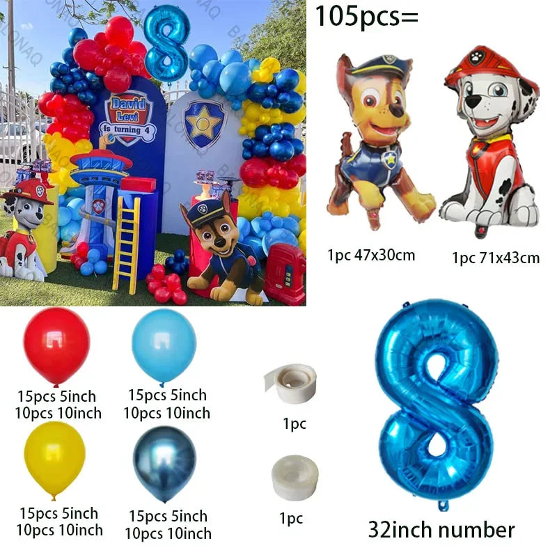 105pcs Paw Patrol Balloon Rescue Dog Chase Rubble Foil Balloon Children's Birthday Party Decoration Supplies Kids Gift