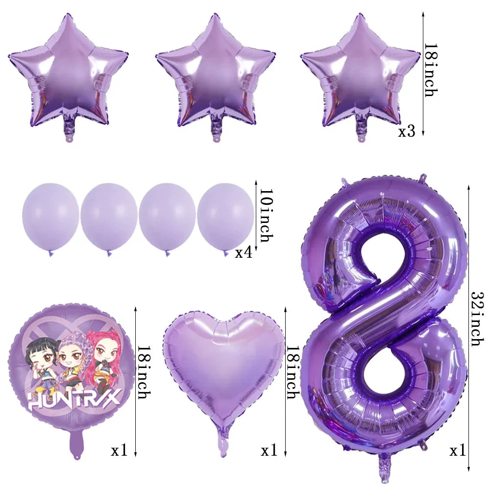 Kpop Dragon Zoey Balloon Arch Set Purple Number 1 8 Foil Balloons For Girls Birthday Party Baby Shower Decoration
