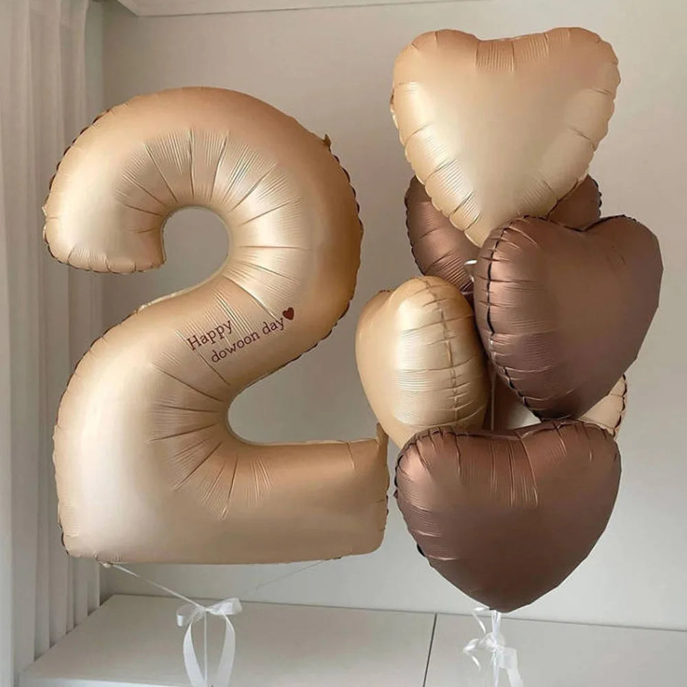 1Pcs Cream Number Birthday Balloons 32/40inch White Brown Caramel Beige Large Number Foil Balloon for Birthday Anniversary Decor